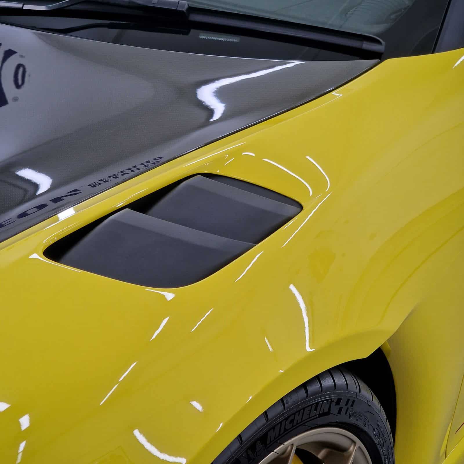 The front passenger wing of a Porsche 718 Spyder RS, with PPF installed