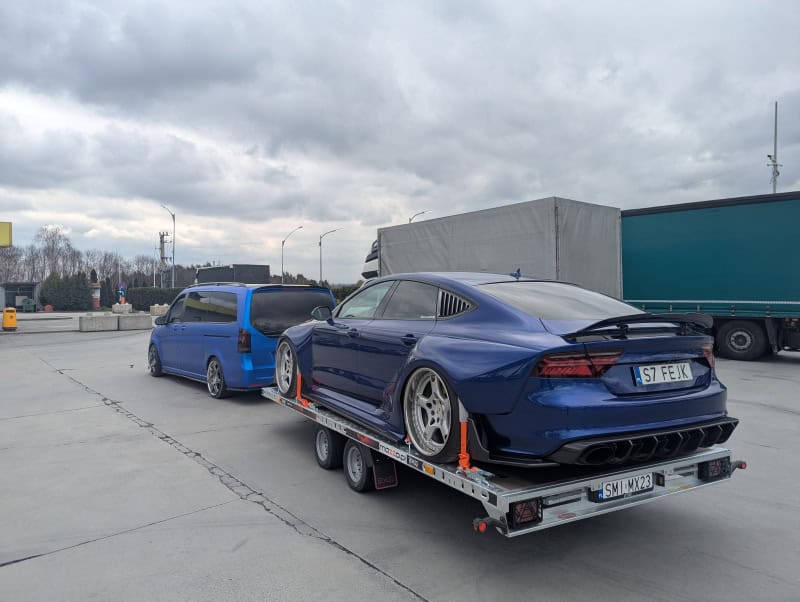 Audi being transported .